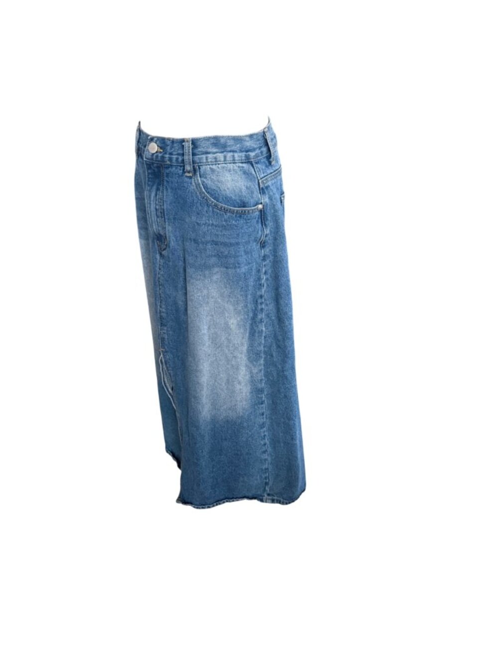 Cider Womens Medium Wash Denim Midi Skirt With Front Slit Size L - Picture 3 of 5